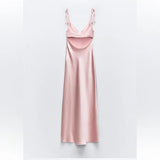 Niulatu Sheath Spaghetti Straps Pink Satin Evening Dress Prom Dresses Long Birthday Outfits HZ1110