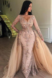 Niulatu V-neck Long Sleeves Appliqued Prom Dresses with Detachable HZ1007