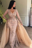 Niulatu V-neck Long Sleeves Appliqued Prom Dresses with Detachable HZ1007