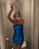 Niulatu Sheath Strapless Royal Blue Sequin Short Formal Homecoming Dresses Middle School Short 21st Birthday Outfits Graduation Dress Mini Cocktail Dresses HZ1214