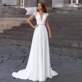 Niulatu Donna Modest Bridal A Line Wedding Dress Summer 2025 Simple V-neck Backless Beach Wedding Dresses Long HZ1007