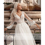 Niulatu Princess A-Line Wedding Dresses V Neck Longue Long Lantern Sleeve Robe De Soiree Simple Beach Wedding Gown Vestidos De HZ1007