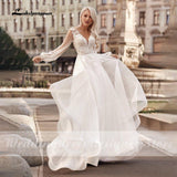 Niulatu Princess A-Line Wedding Dresses V Neck Longue Long Lantern Sleeve Robe De Soiree Simple Beach Wedding Gown Vestidos De HZ1007