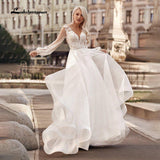 Niulatu Princess A-Line Wedding Dresses V Neck Longue Long Lantern Sleeve Robe De Soiree Simple Beach Wedding Gown Vestidos De HZ1007