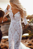Niulatu Long Sleeve See Through Lace Rustic Mermaid Wedding Dress HZ1007