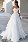 Niulatu Satin A-line Sweetheart Modest Wedding Dresses With Pearls HZ1007