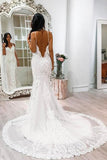 Niulatu White Spaghetti Straps Lace Tulle Mermaid Court Train Wedding Dresses HZ1007