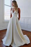 Niulatu Satin A-line V-neck Wedding Dresses with Pockets Bridal Gowns HZ1007