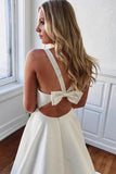 Niulatu Satin A-line V-neck Wedding Dresses with Pockets Bridal Gowns HZ1007