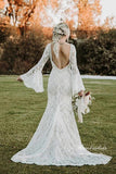 Niulatu Mermaid V-neck Long Sleeves Backless Vintage Wedding Dresses HZ1007