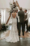 Niulatu Mermaid V-neck Long Sleeves Backless Vintage Wedding Dresses HZ1007