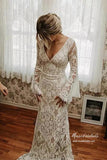 Niulatu Mermaid V-neck Long Sleeves Backless Vintage Wedding Dresses HZ1007