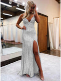 Niulatu Trumpet Prom Dresses Sparkle Shine Dress Formal Wedding Party Sweep Brush Train Sleeveless V Neck Sequined Backless with Glitter HZ1007