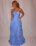 Straps Green Chiffon Tiered Ruffle Party HZ0308