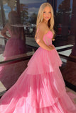 Pink Corset Tulle Ruffles A-line Formal HZ0308