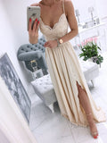 Niulatu v neck chiffon lace long prom dress, white formal dress HZ0113