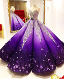 Niulatu Purple Princess Quinceanera Dresses Crystal Beads Sash Butterfly Lace Appliques Ball Gown Prom Gowns HZ0113