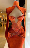 Niulatu Burnt Orange Velvet Long Evening Dress Pageant Dress HZ1007