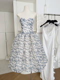 Sexy Ball Gown Sweetheart Floral Blue Summer Dress Holiday Party Outfits For Women HZ1214