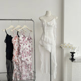 Sexy High Low Spaghetti Straps Floral Summer Dress Holiday Party Outfits For Women HZ1214