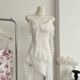 Sexy High Low Spaghetti Straps Floral Summer Dress Holiday Party Outfits For Women HZ1214