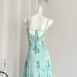 Sexy Mermaid Spaghetti Straps Floral Blue Summer Dress Holiday Party Outfits For Women HZ1214