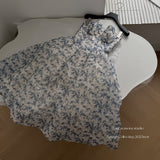 Sexy Ball Gown Sweetheart Floral Blue Summer Dress Holiday Party Outfits For Women HZ1214