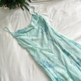 Sexy Mermaid Spaghetti Straps Floral Blue Summer Dress Holiday Party Outfits For Women HZ1214