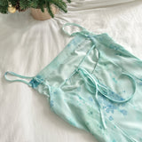 Sexy Mermaid Spaghetti Straps Floral Blue Summer Dress Holiday Party Outfits For Women HZ1214