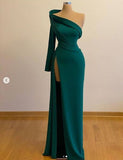 Niulatu Shoulder Long Sleeves Evening Gowns With Slit Formal Occasion Pageant Dress HZ1007