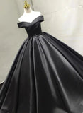 Niulatu v neck satin long prom dress black evening dress HZ1007