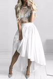 Niulatu Two Pieces Lace High Low Evening Dress, Fashion Homecoming HZ1007