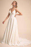Niulatu V Neck Spaghetti Straps Chiffon A Line Wedding Dress With Lace Back Bridal Gown HZ1007