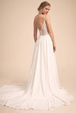 Niulatu V Neck Spaghetti Straps Chiffon A Line Wedding Dress With Lace Back Bridal Gown HZ1007
