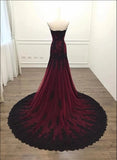 Niulatu Mermaid Strapless Burgundy Lace Evening Dress Prom Dress HZ1110