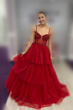 Pink Corset Tulle Ruffles A-line Formal HZ0308