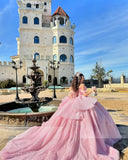 Niulatu Ball Gown Off The Shoulder Pink Tulle Long Quinceanera Dress Formal Gowns Vestido De 15 Anos Sweet 16 Dress HZ1214
