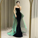 Niulatu Mermaid Sweetheart Black Velvet Long Evening Dress Prom Dresses With Bow HZ1110