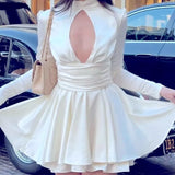 Niulatu Ball Gown High Neckline Long Sleeves White Backless Homecoming Dresses 21st Birthday Outfit HZ1110