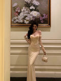 Niulatu Mermaid Off The Shoulder Long Sleeves White Long Prom Dresses Birthday Dress SD291