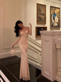 Niulatu Mermaid Off The Shoulder Long Sleeves White Long Prom Dresses Birthday Dress SD291