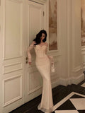 Niulatu Mermaid Off The Shoulder Long Sleeves White Long Prom Dresses Birthday Dress SD291