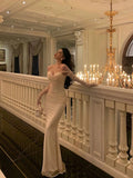 Niulatu Mermaid Off The Shoulder Long Sleeves White Long Prom Dresses Birthday Dress SD291