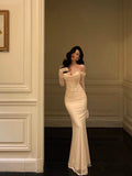 Niulatu Mermaid Off The Shoulder Long Sleeves White Long Prom Dresses Birthday Dress SD291