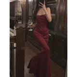 Niulatu Sheath Spaghetti Straps Burgundy Long Party Dress Prom Dresses SD1376