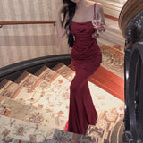 Niulatu Sheath Spaghetti Straps Burgundy Long Party Dress Prom Dresses SD1376