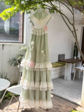 Niulatu A Line High Neckline Mint Green Chiffon Ruffles Lace Long Prom Dresses Birthday Outfits SD509