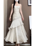 Niulatu Mermaid Spaghetti Straps Ankle length Prom Dresses Birthday Outfits With Ruffles SD523