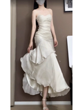 Niulatu Mermaid Spaghetti Straps Ankle length Prom Dresses Birthday Outfits With Ruffles SD523