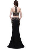 Niulatu Crystal Halter Black Two Pieces Prom HZ1007